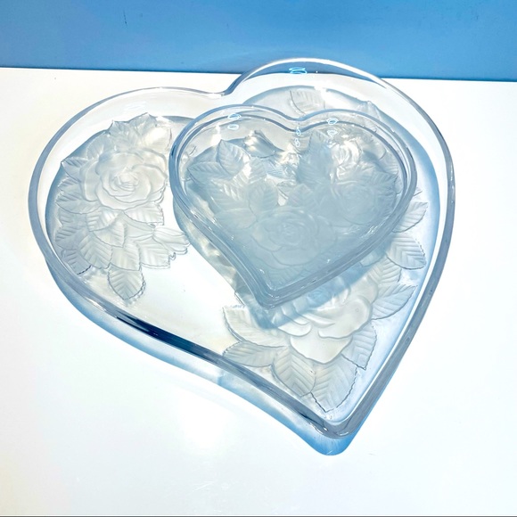 Studio Nova Winter Rose Big & Small Hearts Glass Dish Tray Frosted Vintage - Picture 10 of 14